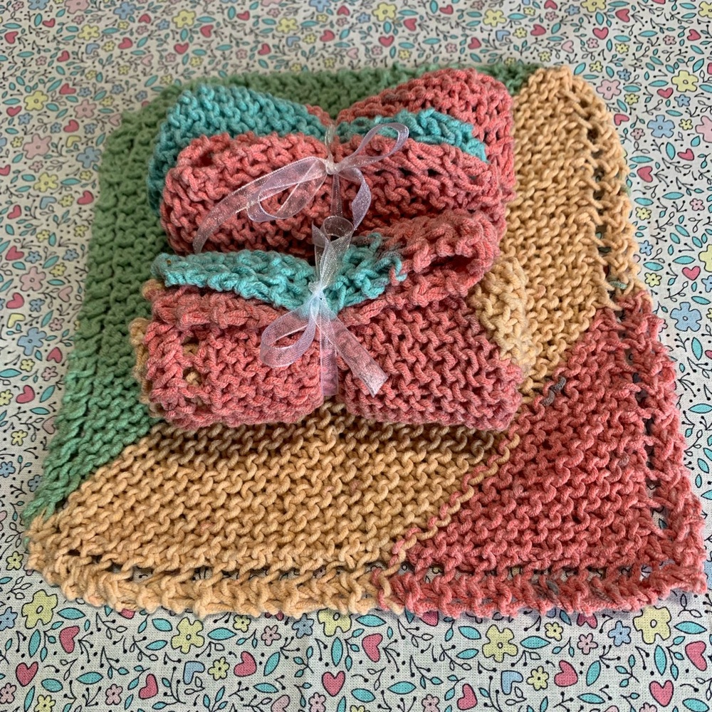 Hand Knitted Cotton Blend Dishcloth set